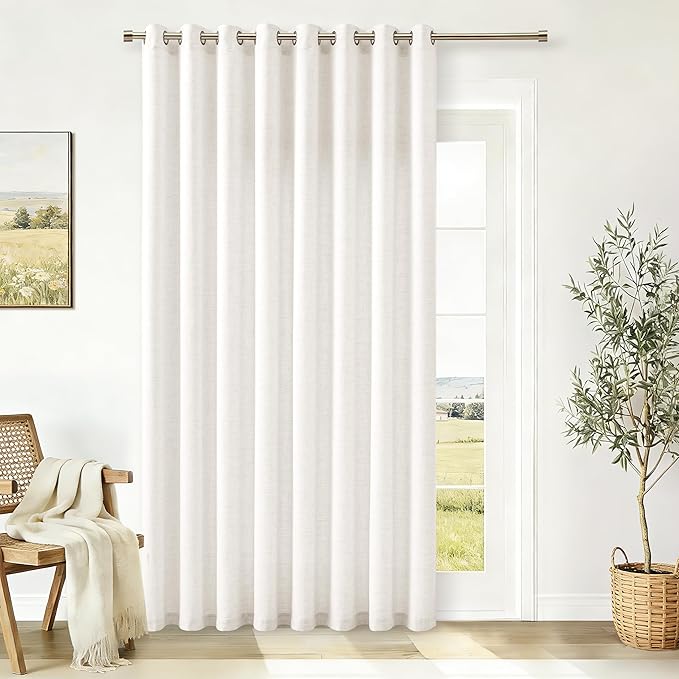 Beige White Extra Wide 100 Inch Linen Curtains Room Divider 84 Inch Length 1 Panel Sliding Door Curtains for Living Room Ivory Cream Semi Sheer Curtains Grommet Privacy Farmhouse Curtains