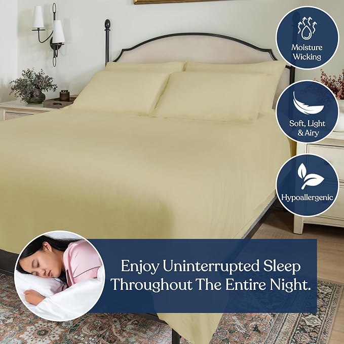 GOTS Certified 100% Organic Cotton Flat Sheet, 400TC Long Staple Cotton, Ultra Soft, Silky, Moisture-Wicking, Smooth & Breathable, Best Sheets for Hot Sleepers