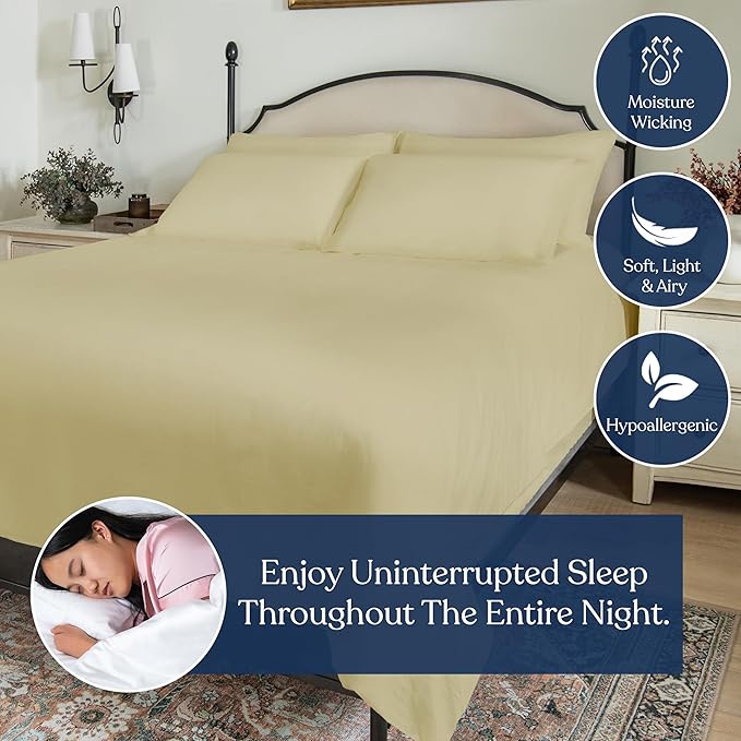 GOTS Certified 100% Organic Cotton Sheets, 400TC Long Staple Cotton, Ultra Soft, Silky, Moisture-Wicking, Smooth & Breathable, with Elasticized Deep Pocket