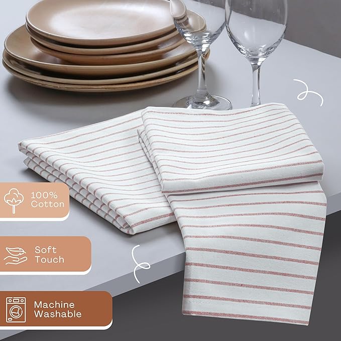 Multi Pack Stripe Napkins Set of 12, 18x18 Inch, 100% Cotton, Classic Striped Durable Table Linen for Dinners, Wedding, Reusable and Washable for Everyday Dining - Beige, Rust, Black
