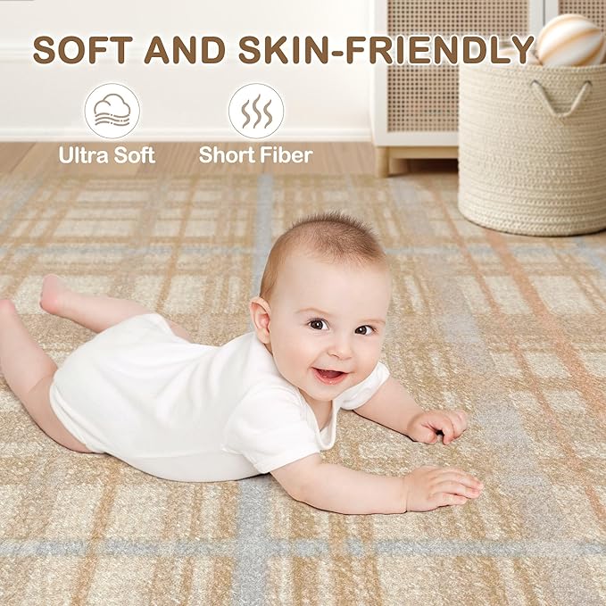 Tortania Area Rug Living Room Rugs - 8x10 Washable Large Soft Neutral Boho Moroccan Bohemian Farmhouse Rug Indoor Floor Carpet for Bedroom Under Dining Table Home Office Decor - NeutralBeige