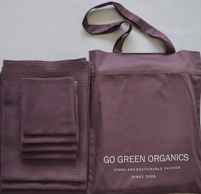 Bath Towel Set Waffle Organic Cotton GOTS Certified Burgundy Super ABSORBANT & Quick Dry NO SOFTENERS Environment Friendly 1xBATH 58x30.5, 2xHAND 29x20, 4xFACE 12x12INCH