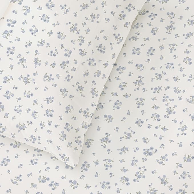 MakeMake Organics Organic Queen Fitted Sheet Set GOTS Certified Organic Cotton Fitted Sheet with Pillowcase Ultra Soft Non Toxic Breathable Hypoallergenic Colorful Neutral (Queen, Mini Roses)