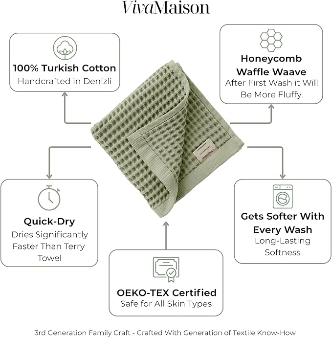 4-Piece Waffle Towels Set for Bathroom - Soft 100% Turkish Cotton Quick-Dry Lint-Free Waffle Weave Thin Bath and Hand Towels (Light Pink, 2 Bath & 2 Hand Towel Set)