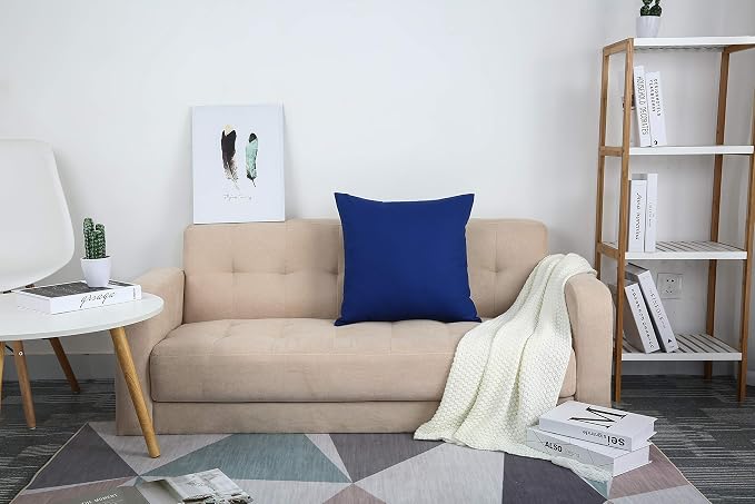 TangDepot Cotton Solid Throw Pillow Covers, 16" x 16" , Royal Blue, 1 Count (Pack of 1) | 100% cotton, same-color zip, machine wash & air dry. For living room, bedroom, office, car. 42 colors, 210 sizes. Cover only.