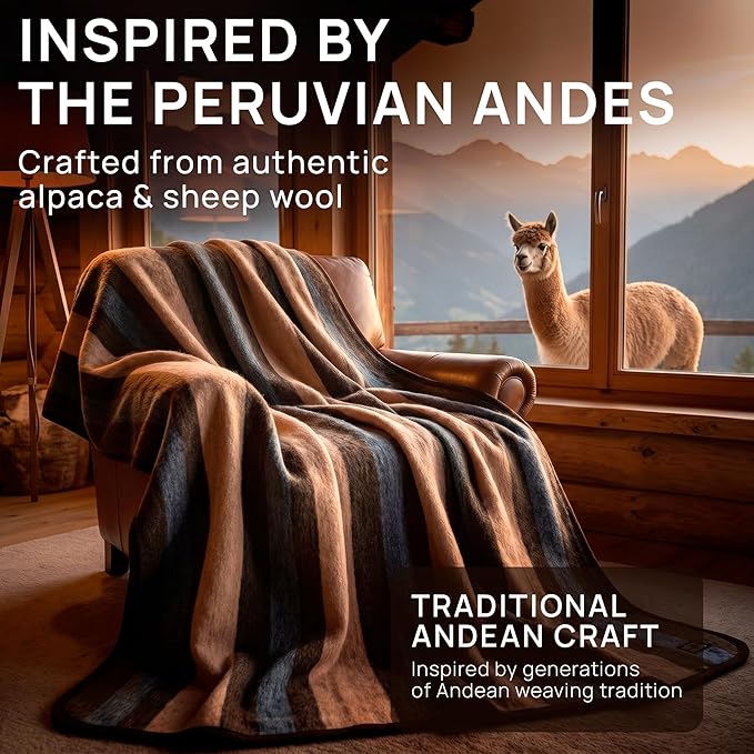 Desert Breeze Distributing Alpaca & Merino Sheep Wool Blanket Twin Size, 100% Wool Bed Blanket, Heavyweight Warm Winter Blanket for Extreme Cold, Woven in Peru, Earth Tones