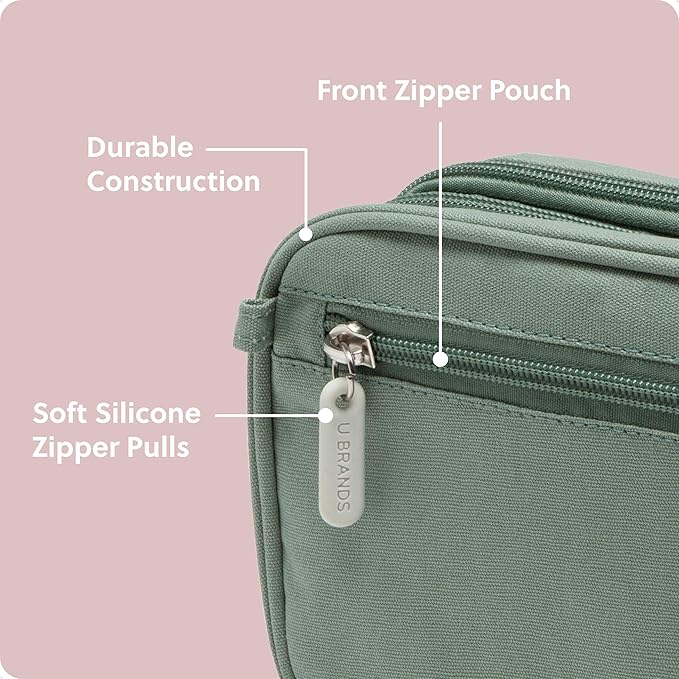 U Brands Canvas Tech Organizer Pouch 9 Compartments, 7.8 x 5 Inch Cable Organizer Bag for Travel, Cord Organizer for Cables, Earbuds, Flash Drives and Accessories – Eucalyptus