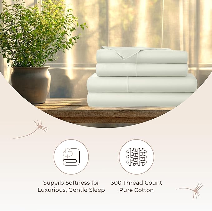 100% Organic Cotton Sheets King Size - GOTS Certified Organic Bed Sheets with Deep Pocket 300 Thread Count & Cozy Sateen Weave Gets Softer with Each Wash - Luxury 4 Piece Set (Pastel Green, King)