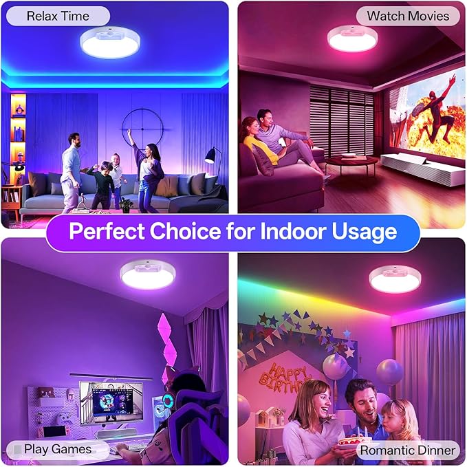 Homelist 2 Pack Rechargeable RGB Shower Light with Remote, Battery Operated Ceiling Light No Wiring - 10 Colors Changing for Shower Bathroom, Bedroom, Livingroom