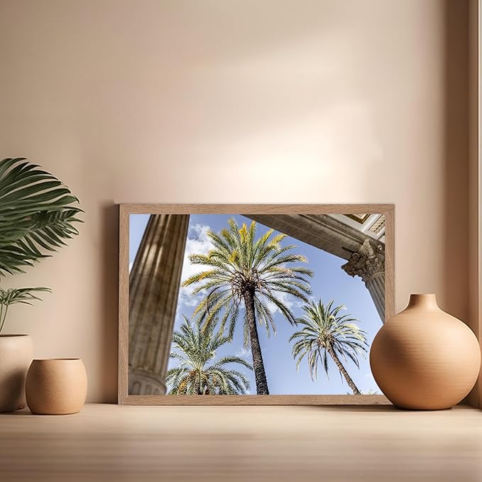 Monem Art Palermo Palm Trees Sicily Print - Tropical European Architecture Poster - Wall Decor for Living Room, Bedroom or Office - 16x20 Beige Framed Wall Art by Mareike Bohmer