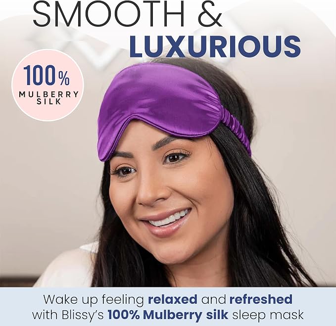 Blissy Silk Sleep Mask - Eye Sleeping Mask for Women & Men for Total Blackout - 100% Pure Mulberry Silk, 22 Momme 6a Fibers - Blindfold Sleep Mask Side Sleeper Eye Cover (Royal Purple)