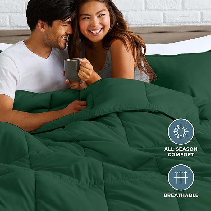 Bare Home Comforter Set - Queen Size - Ultra-Soft - Goose Down Alternative - Premium 1800 Series - All Season Warmth (Queen, Forest Green)