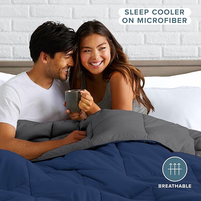Bare Home Oversized Queen Comforter - Reversible Colors - Goose Down Alternative - Ultra-Soft - Premium 1800 Series - All Season Warmth - Bedding Comforter (Oversized Queen, Dark Blue/Grey)