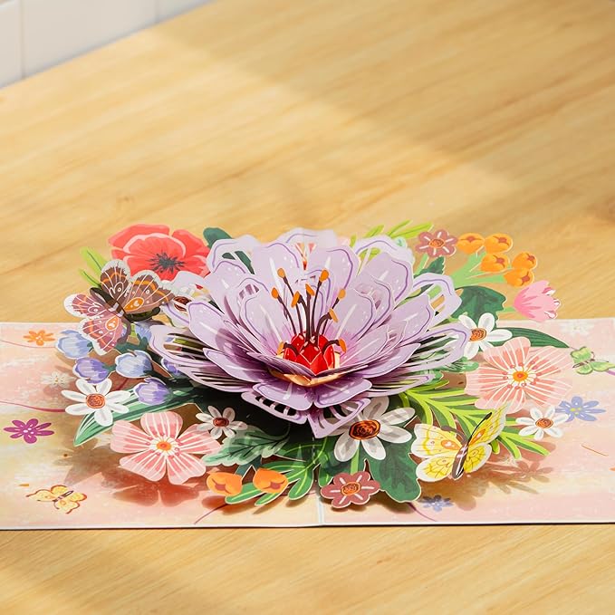 Frndly by Paper Love 3D Floral Bliss Pop Up Card, Gift for Birthday, Wedding, Anniversary, Thank You, Get Well, Valentine’s Day, Mother’s Day & All Occasions, 100% Recycled & Eco-Friendly, 8" x 6" Cover, Includes Envelope and Note Tag
