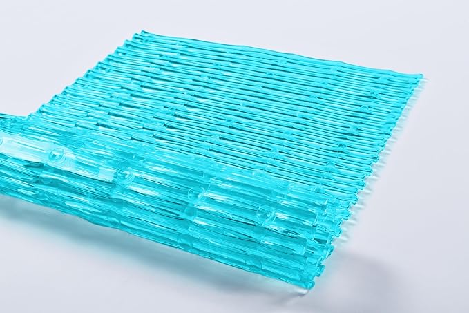 "Bamboo Non-Slip Bath Tub Mat - Non-Toxic - Safe, Clean, Machine-Washable, Superior Grip & Drainage - Non-Slip Bath Mat - Vinyl - for Smooth/Non-Textured Tubs Only - Transparent Turquoise
