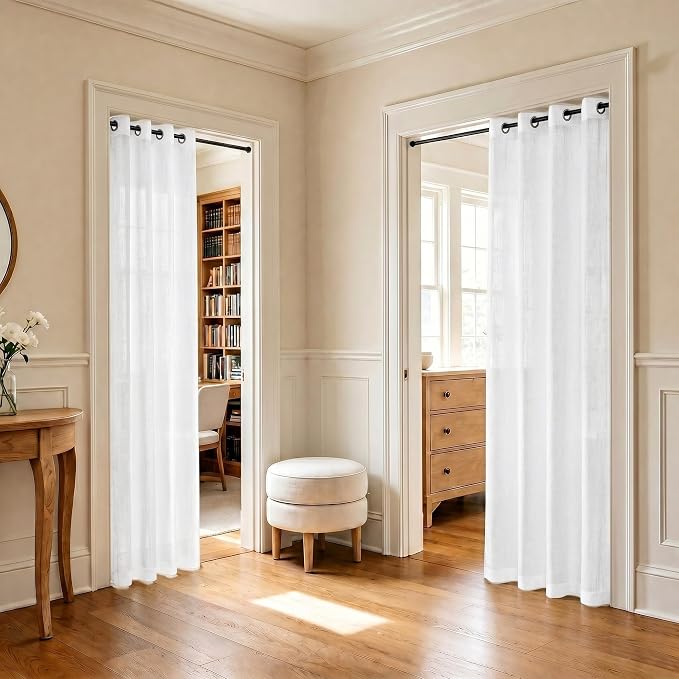 Pitalk White Linen Curtains 78 Inches Long for Living Room Grommet Modern Farmhouse Cotton Lace Textured Light Filtering Semi Sheer Curtains 78 Inch Length 2 Panels for Bedroom Vintage Victoria Decor