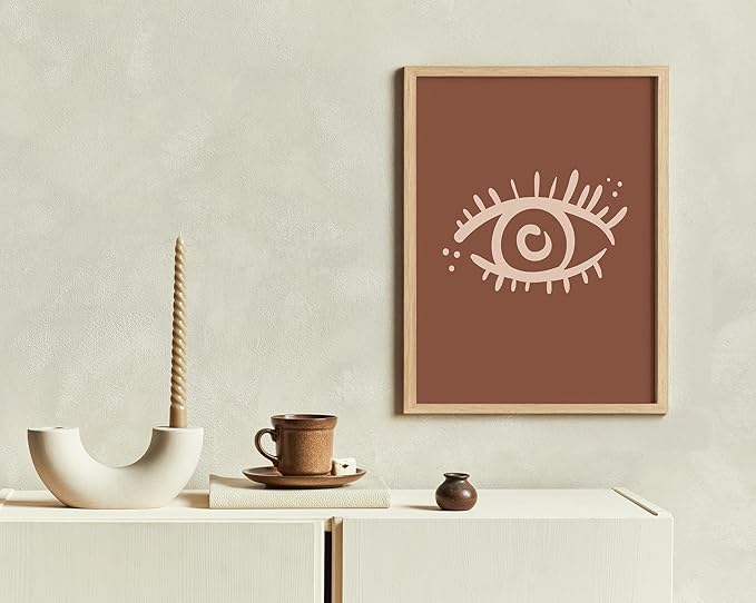 Y2K BOO Mystical Evil Eye UNFRAMED Wall Art Nazar Protection Symbol Earth Tones Terracotta Mid Century Modern 11x14 Inch Heavyweight Paper Boho Spiritual Decor