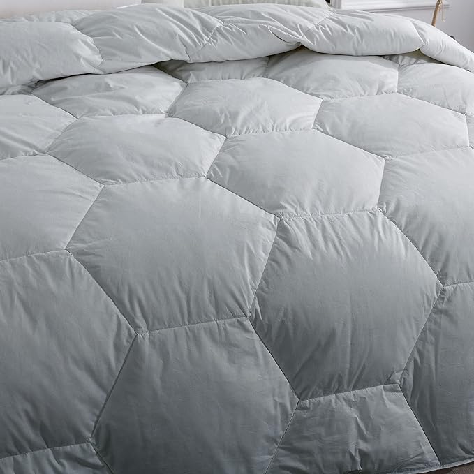 Feather and Loom Honeycomb Stitch Down Alternative All Season Comforter - Soft and Easy Care Microfiber Cover, Hypoallergenic High Loft Fiber Fill, Machine Washable - Color: Grey Size: Full/Queen
