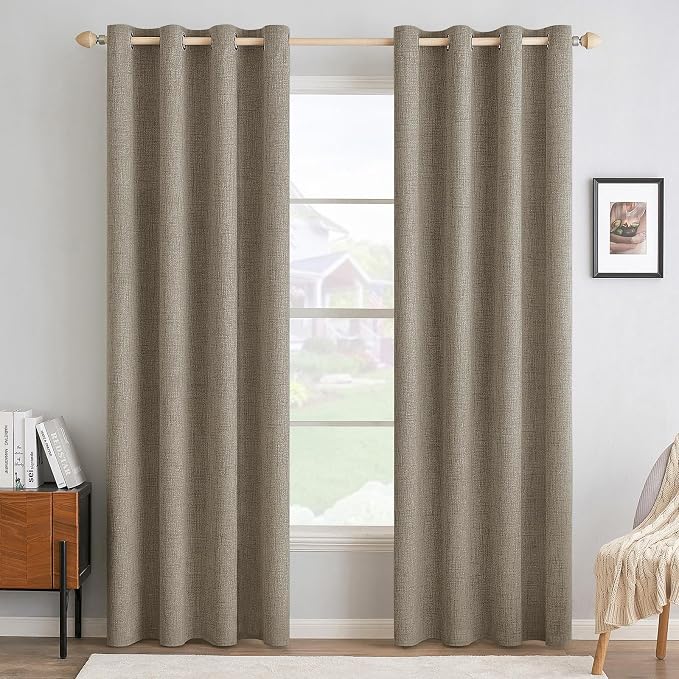 MIULEE 100% Blackout Linen Textured Curtains for Bedroom Solid Thermal Insulated Faux Linen Grommet Room Darkening Curtains & Drapes Luxury Decor for Living Room 52 x 96 Inch (2 Panels)