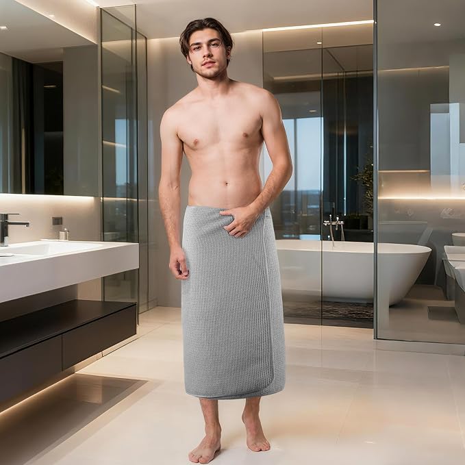 POLYTE 380 GSM Microfiber Oversize Quick Dry Lint Free Waffle Bath Towel for Body, 60 x 30 in, Set of 2