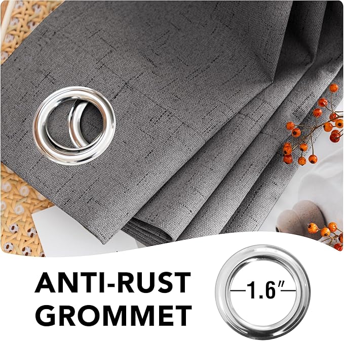 H.VERSAILTEX Blackout Curtains Linen Curtains 120 inches Long 100% Black Out Curtains for Bedroom Windows, Textured Linen Look Draperies Grommet with White Liner, 2 Panels, Grey