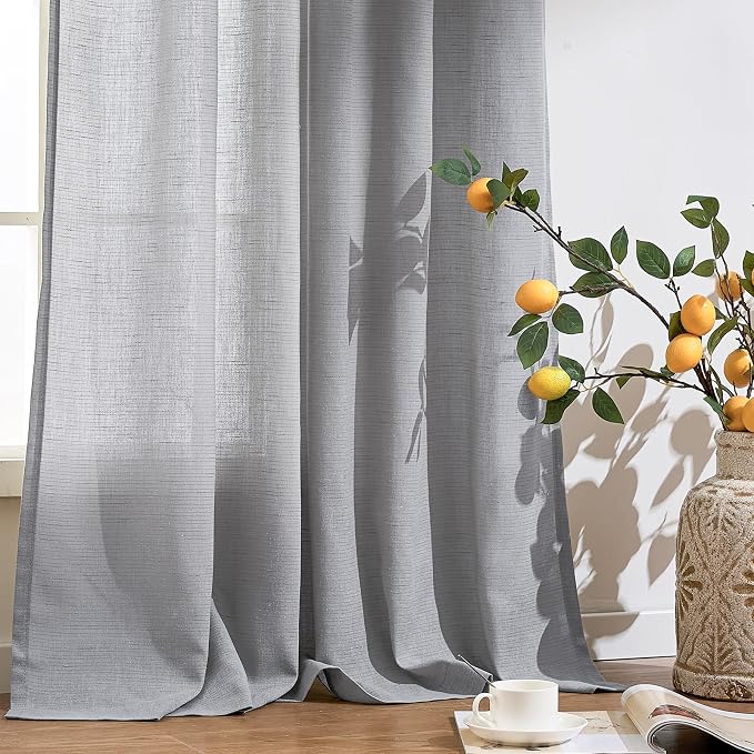 jinchan Linen Bedroom Curtains 72 Inches Long for Study to Keep The Air Circulating Semi-Sheer Gray Drapes Light Filtering Curtains for Living Room Grommet Drapes Home Decor 2 Panels Set 50" W x 72" L