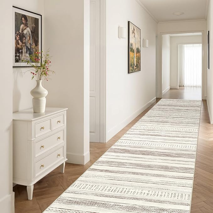 Tortania Area Rug 3x8 Runner Rugs - Washable Soft Neutral Boho Moroccan Farmhouse Rug Indoor Floor Carpet for Living Room Bedroom Kitchen Entryway Under Dining Table Home Office Decor - Beige