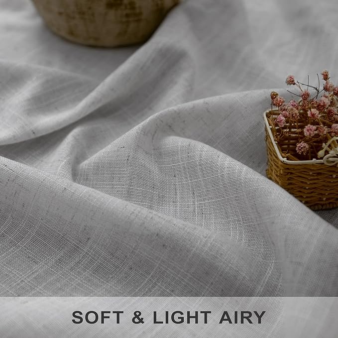 Grey Farmhouse Curtains 60 Inch Wide for Living Room Extra Large Light Gray Linen Drapes Semi Sheer Room Divider Curtain for Patio Sliding Glass Door 2 Panel Back Tab Pocket Width 60x96 Long 5x8 FT