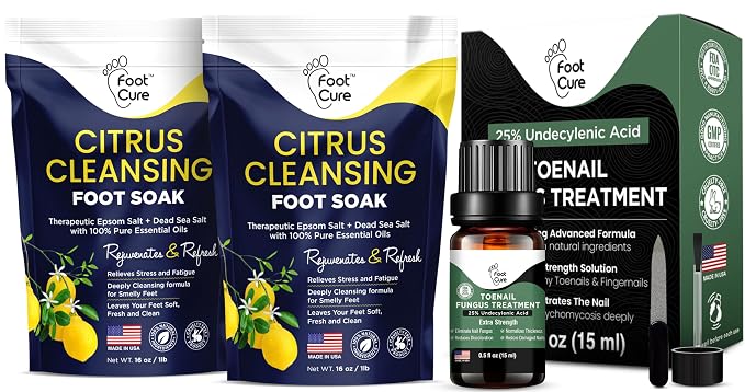 Citrus Detox Foot Soak With Epsom Salts - for Foot Callus, Immune Boost, Damaged Toenail, Athletes Foot, Pedicure & Toenail Repair Liquid