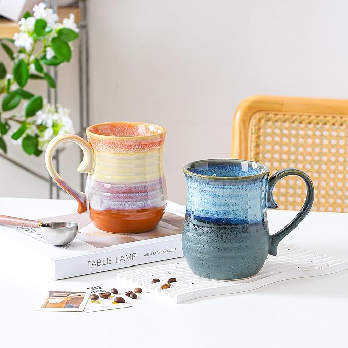 21 oz Large Ceramic Coffee Mugs, Handmade Cup with Large Handle, Big Tea and Coffee Cups for Office and Home, Microwave and Dishwasher Safe (Blue Grey)