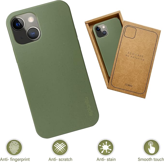 eplanita Eco Mobile Phone Case Compatible with iPhone 13 Mini, Plant Fiber, Drop Protection Cover, Durable and Sustainable (for iPhone 13 Mini, Khaki)