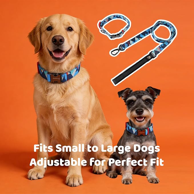 EVERKING Dog Collar & Leash Set for Everyday Walking | Matching adjustable collar and leash set with reflective handle and heavy-duty hardware for comfortable everyday dog walks.