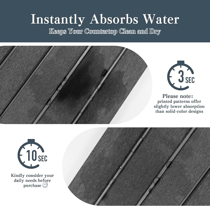 2pcs Stone Dish Drying Mat for Kitchen Counter, Quick-Dry Diatomaceous Earth Water Absorbent Pad & Countertop Drainer, Home Essentials for Bath and Pets - Marble Dark Grey, 24x16’’ & 8x4’’