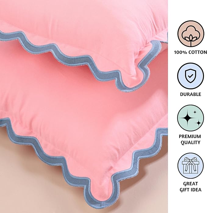 Folkulture Throw Pillow Covers 20x20 Set of 2 | Cotton, Cute Pink Pillow Covers for Couch | Aesthetic, Preppy Scalloped Decorative Pillows for Living Room Décor, Hannah Montana Party Decorations
