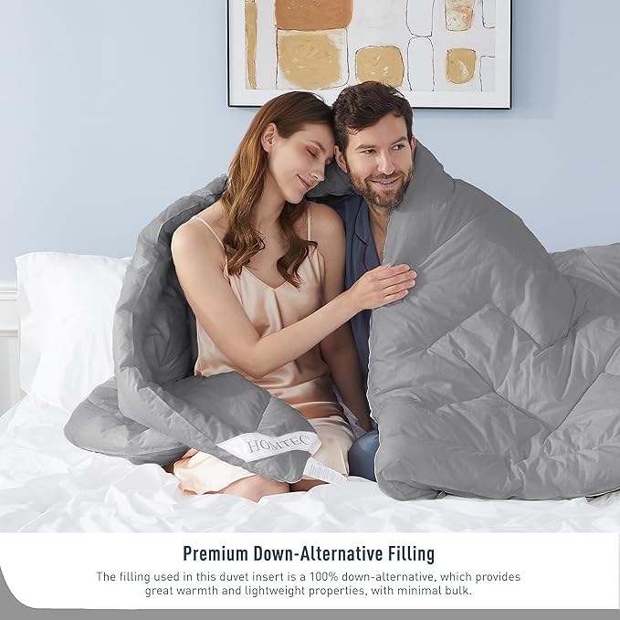 Twin Size Duvet Insert 100% Cotton Shell Down Alternative Comforter Dark Gray Quilted Fluffy Duvet Insert Lightweight All Season with 4 Corner Tabs Breathable Soft