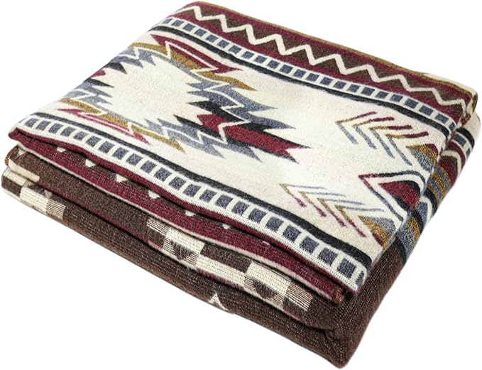 Native Pattern, Alpaca Wool Blanket XL Queen Size 93"x82", Cozy Blanket Handmade in South America (Brown)