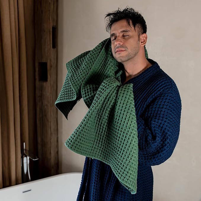 Luxury Organic Japanese Cotton Waffle Bath Towel | Thick, Absorbent, Quick Dry Bathroom Towels for Shower, Sauna, Onsen| Hotel & Spa Quality, Gift-Ready (Forest Green, Face Towel (6 Pack))