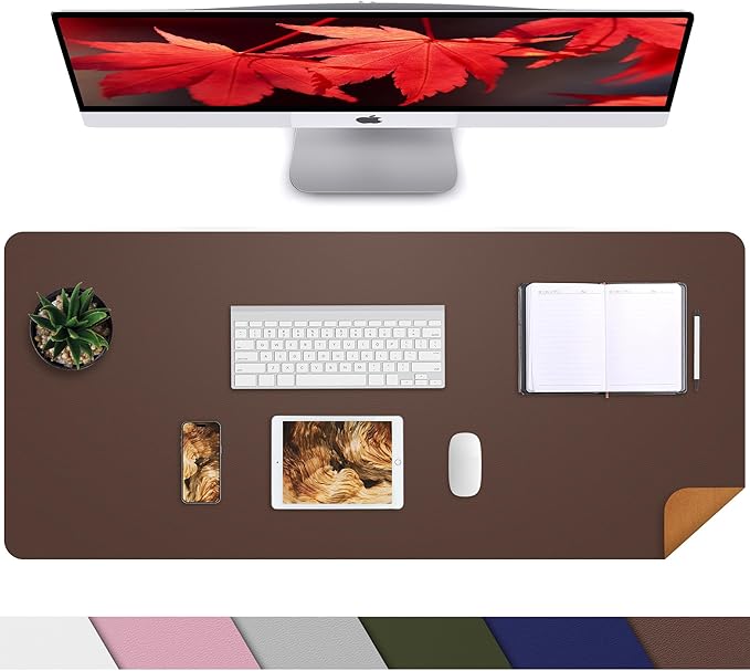 AFIING Cork Desk Mat 35.4" x 17", Dual-Sided Natural Cork & PU Leather Desk Pad, Non-Slip Waterproof Large Mouse Pad for Office, Home & Gaming (Coffee)