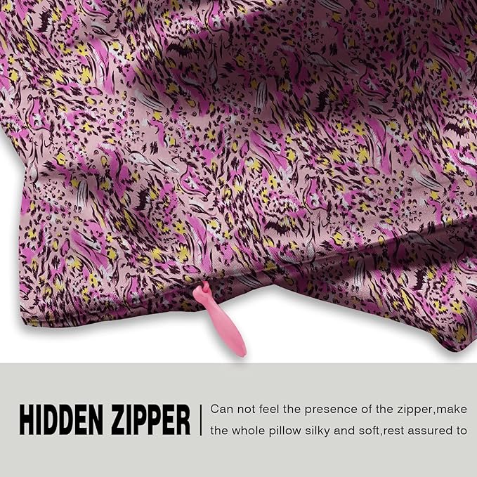 Mulberry Silk Pillowcase for Hair and Skin King Size Leopard Print Silk Pillow Cases with Zipper Soft Breathable Smooth Cooling Silk Pillow Covers for Sleeping (Pink Paint, 20"X 36",1Pcs)