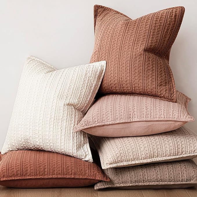 Foindtower Set of 2 Decorative Cotton Waffle Weave Throw Pillow Covers Euro Shams Cushion Covers Accent European Pillowcase for Bed Couch Sofa Bedroom Living Room Home Decor 26×26 Inch Coral Pink