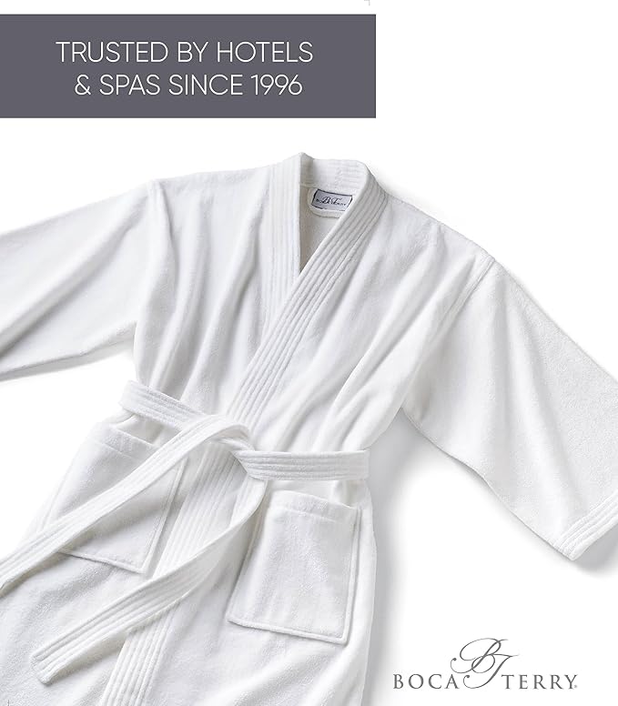 Womens Terry Cloth Bathrobe by Boca Terry, Cotton Spa Robes, Plush Hotel Bath Robe, M/L, 2X, 4X