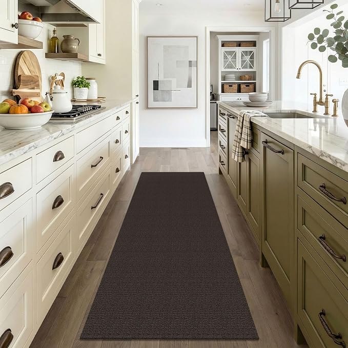 EARTHALL Washable Runner Rug 3x6 Ft Non Slip Runners for Hallways Wide Cotton Rubber Backed Kitchen Runner Braided Indoor Floor Carpet Runners for Entryway, Hallway, Kitchen, Bedroom, Taupe/Coffee