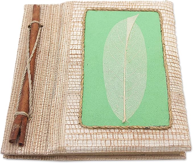 NOVICA Green Multicolor Natural Fiber Paper Eco-Friendly Journals from Indonesia 'Green Leaf'