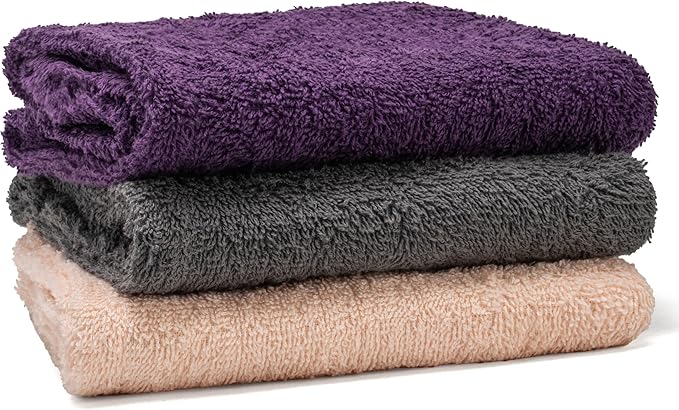 Textila 100% Cotton Hair Wrap Towels for Women (Pack of 3, Plum, Pink & Grey) – Soft & Absorbent Turban Towels for Long, Curly, Frizz-Prone Hair
