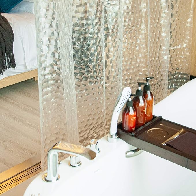EVA Clear Shower Curtain, Water-Repellent Shower Curtain Liner with 3 Magnets for Bathroom, 72x84 Inches, Water Cube