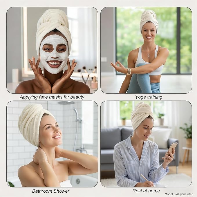 3 Pack Microfiber Hair Towel Wrap for Women, Fast Drying Hair Turban with Button, Anti-Frizz Large Hair Towel for All Hair Styles, Soft & Absorbent Hair Drying Towel