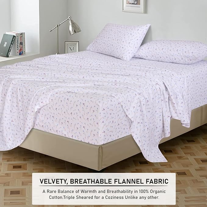 RUVANTI Flannel Sheets King Size - 100% Cotton Double Brushed King Size Sheets Set - Deep Pockets 16 Inches Bed Sheets - All Seasons Breathable & Extra Soft - Warm & Cozy, 4 Piece, Navlight
