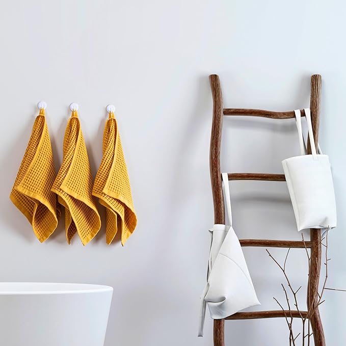 PÜSKÜL - Set of 3 Organic Waffle Hand Towel Mustard - Premium Quality, 100% Turkish Cotton, Soft, Quick-Dry, Absorbent, Lint-Free Face Kitchen Hand Towels (Mustard Yellow, Hand Towels - Pack of 3)