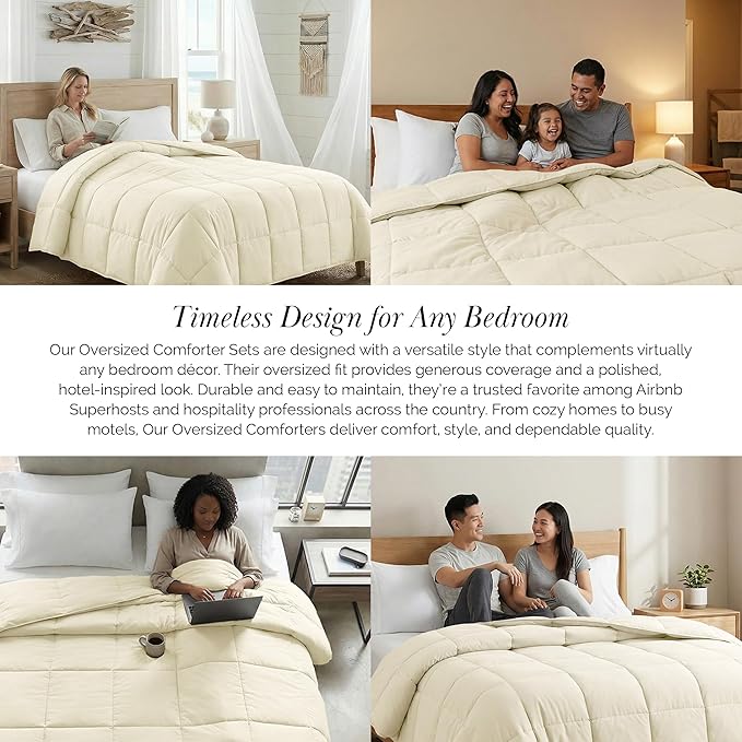 Southshore Fine Living, Inc. Oversized King Comforter Only for Guest Room, Pet Hair Resistant Bedding Comforters, Down Alternative Comforters, Hotel Quality Cream Comforter King for Vacation Homes