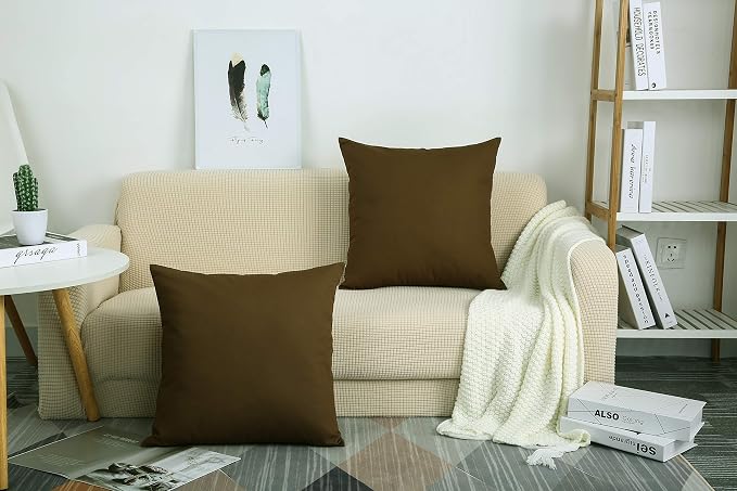 TangDepot Cotton Solid Throw Pillow Covers, 18" x 18" , Coffee, 1 Count (Pack of 1) | 100% cotton, same-color zip, machine wash & air dry. For living room, bedroom, office, car. 42 colors, 228 sizes. Cover only.